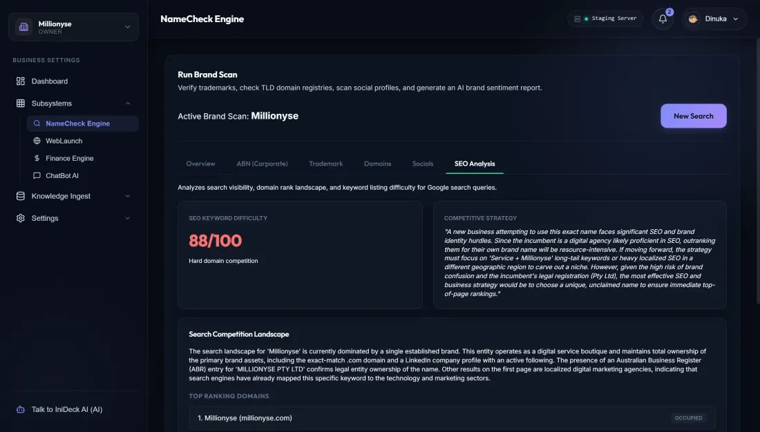 IniDeck Agentic OS Dashboard Interface
